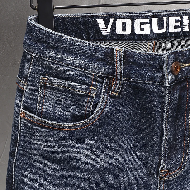 European Fashion Men Jeans High Quality Retro Washed Blue Stretch Slim Fit Vintage Jeans Men Casual Designer Denim Pants Hombre