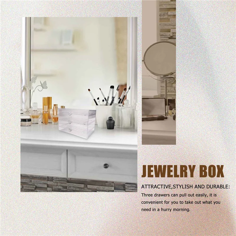 

-AT37 Plastic Jewelry Storage Box Earring Display Stand Organizer Holder With 3 Vertical Drawer (Transparent)