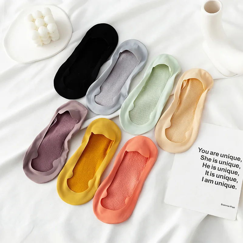 New Ice Silk Low Cut Socks Summer Thin Cotton Boat Socks Solid Silicone Anti-slip Invisible No Show Protective Toe Sock Slippers