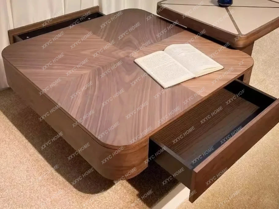 Medieval style square coffee table walnut pattern living room modern size apartment household coffee table combination