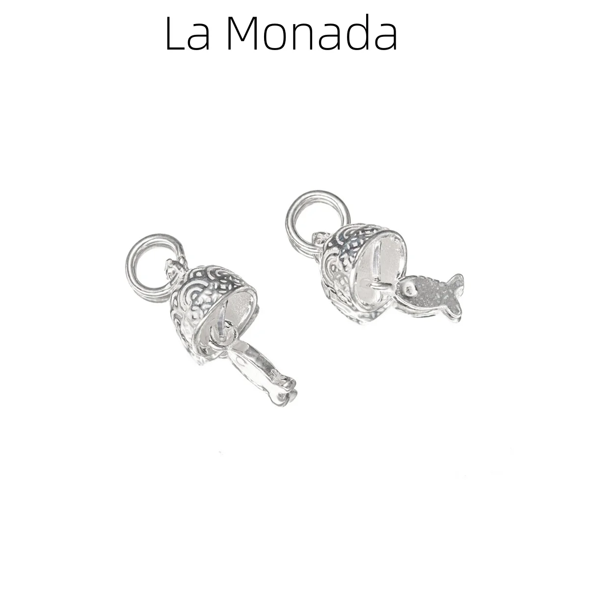 

925 Sterling Silver Bell Charm with Fish 925 Silver Pendant Bell Fish Charm for DIY Bracelet Necklace Jewelry Making