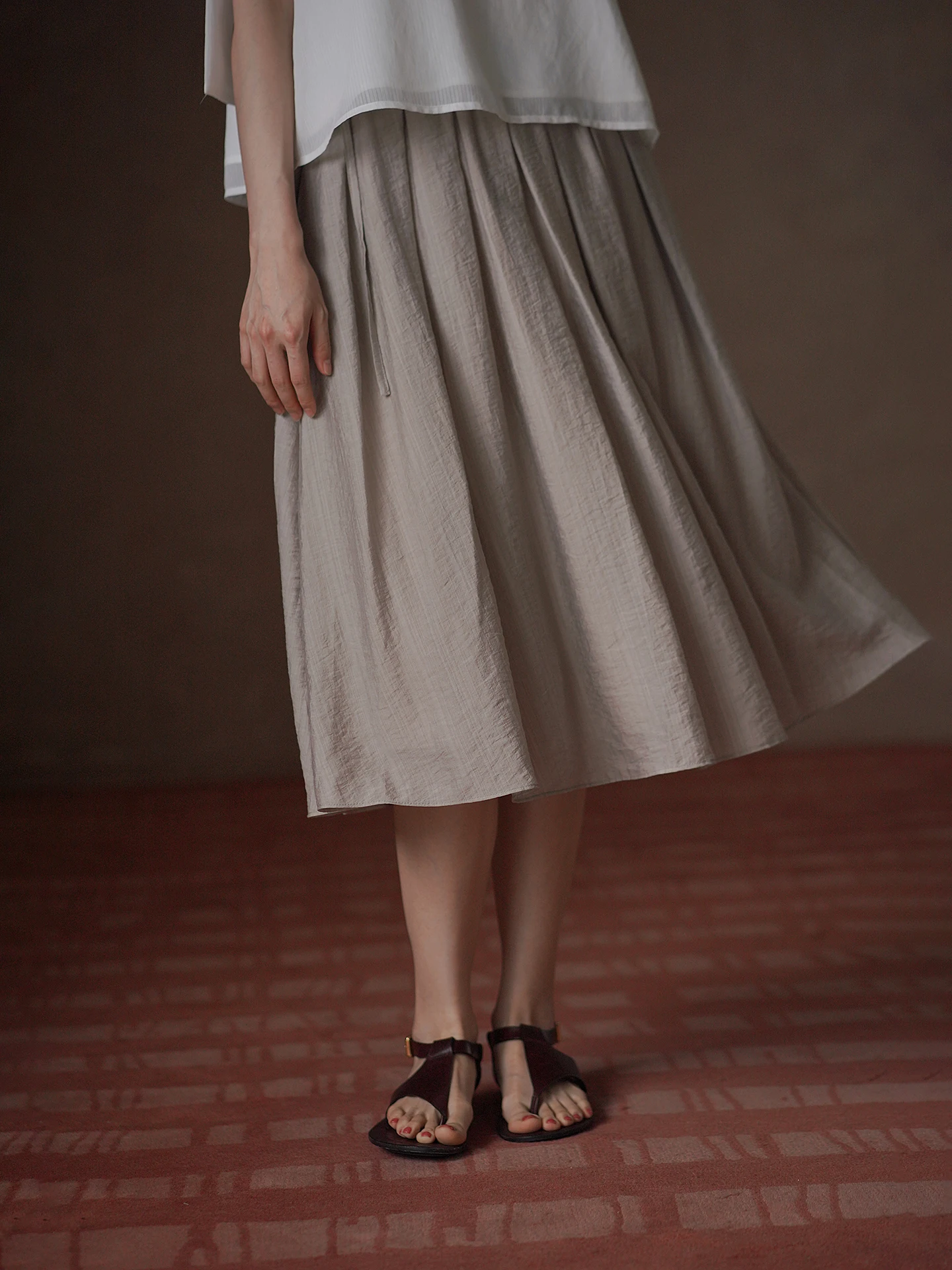 Hacikis Miss Haizi Soft Lyocell Linen High Waist A-Line Puffy Half Skirt Commute Simple Style for Young Girls And Ladies