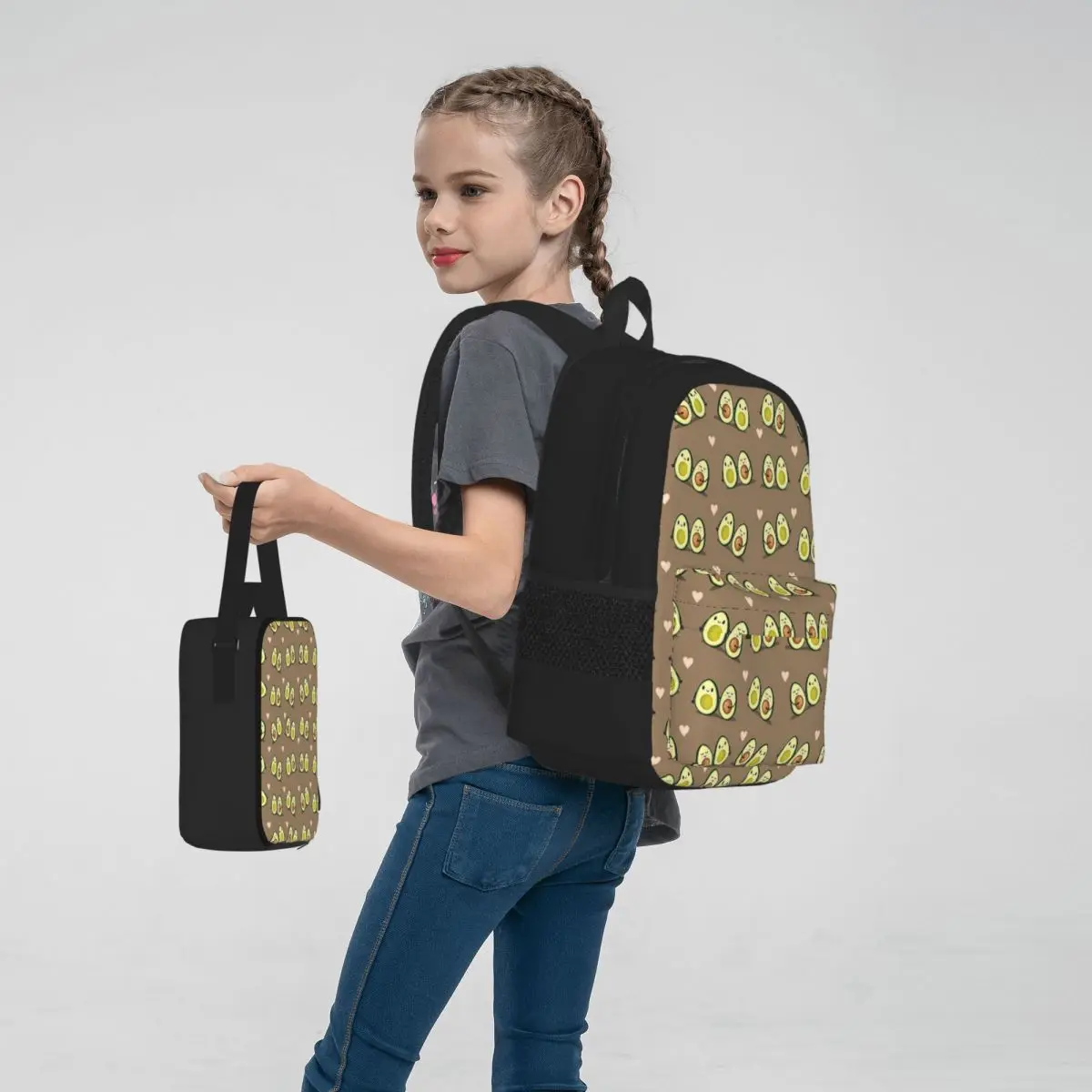 Duas Metades Abacate Casal Padrão Mochilas, Estudantes Mochilas Escolares, Kids Rucksack, Lunch Bag, Pen Bag, Bookbag, 3 Pcs Set