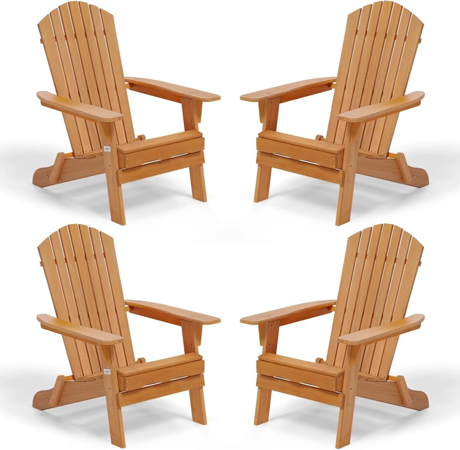 Folding Adirondack Chairs Set of 4,Wood Adirondack Chair for Outdoor, Foldable Fire Pit Chairs for Patio, BBQ, Porch, Yard, Pool