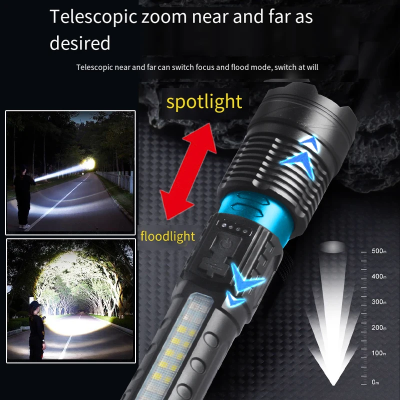 High Power Led Flashlights Super Bright Built-in 18650 Battery Tactical Flashlight Emergency Spotlight Most Powerful Lantern