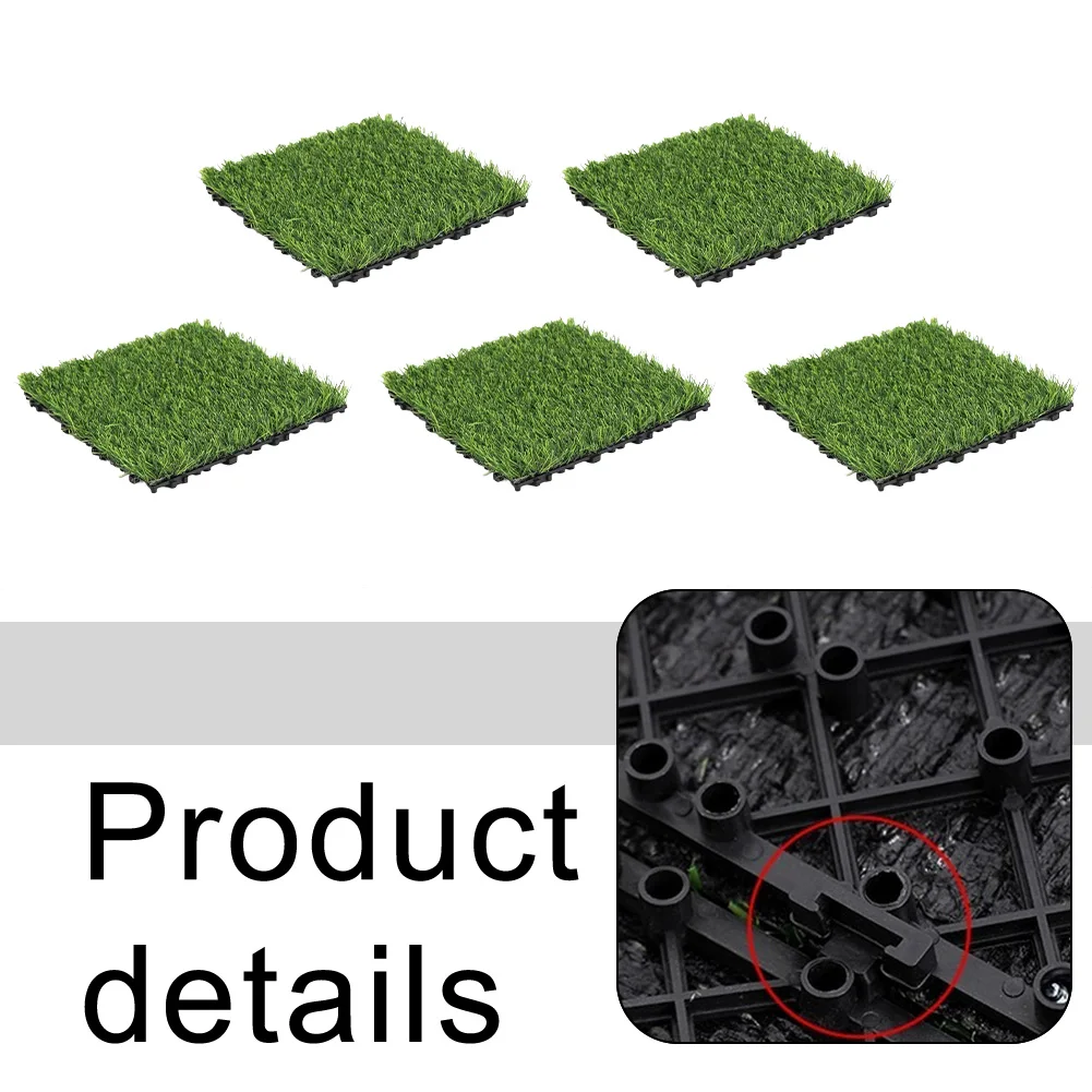 Interlocking Artificial Grass Tiles 5pcs with Self Draining Technology Weather Resistant Material for Garden and Outdoor Spaces