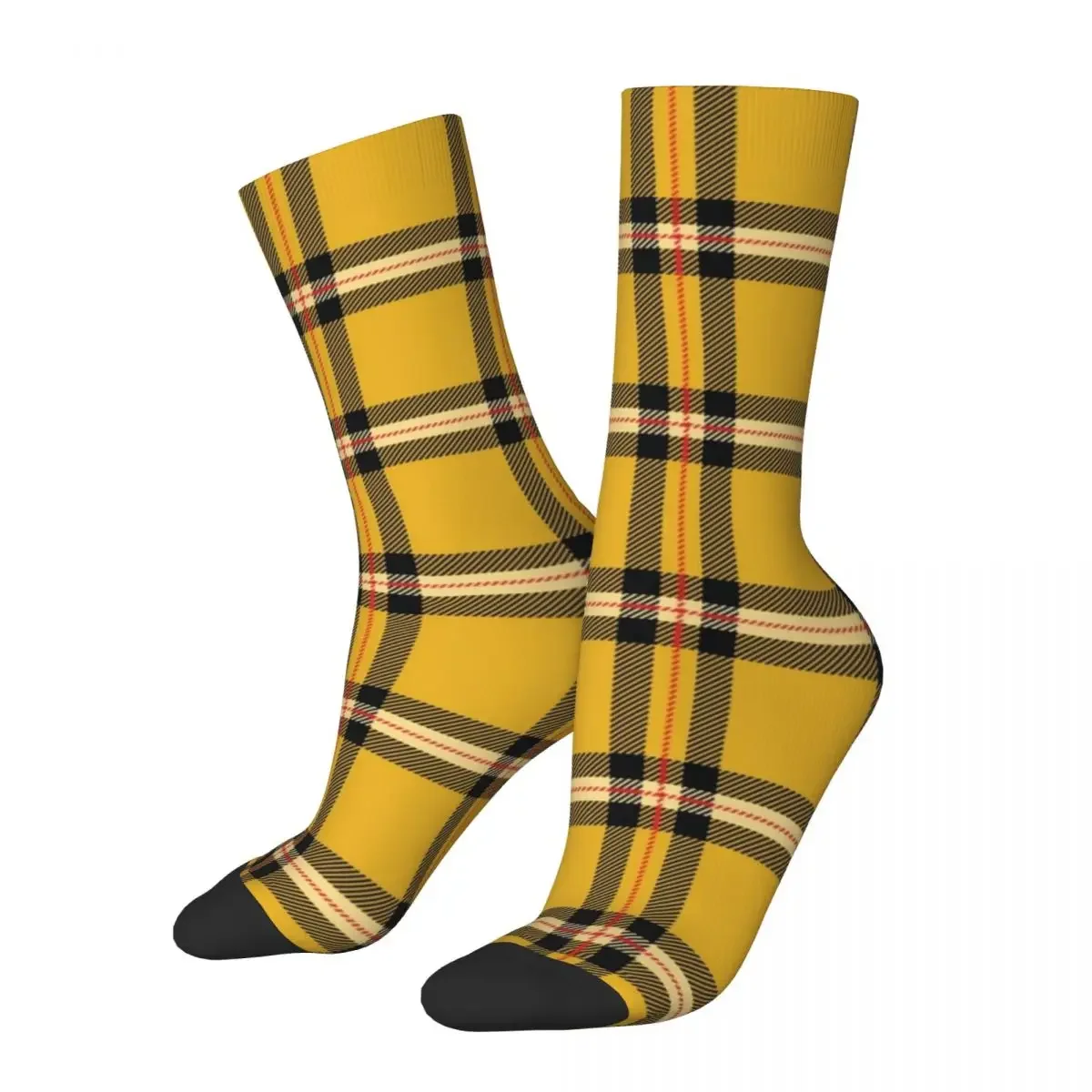 Yellow Tartan Socks Men\'s Women\'s Polyester Funny Happy Socks Harajuku Spring Summer Autumn Winter Socks Gifts