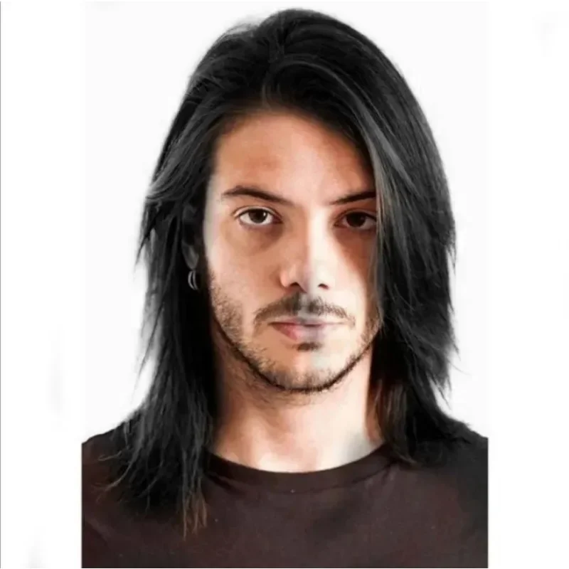 Wigs men's wig New hot-selling men's brown black medium and long straight hair rose mesh wig hair cover synthetic wigsblack wig