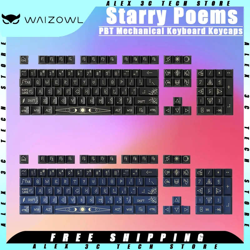 Waizowl Starry Poems Mechanical Keyboard Keycaps PBT Heat Sublimation Original Factory Height Customized Pc Gamer Accessories