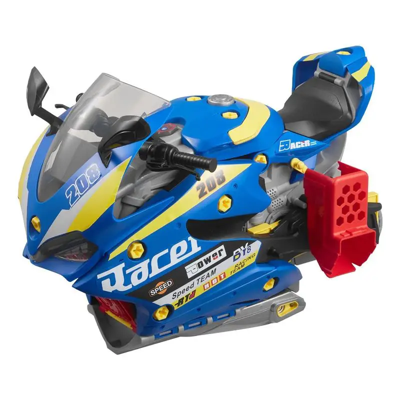 Motorcycle Engine Toy, 25 Pieces, Motorcycle Mechanic Toy with Removable Parts, Lights & Sounds, Simulated Riding & Track Racing, Kids Mechanic Workshop Set for Toddler 3 Years and Up, Blue
