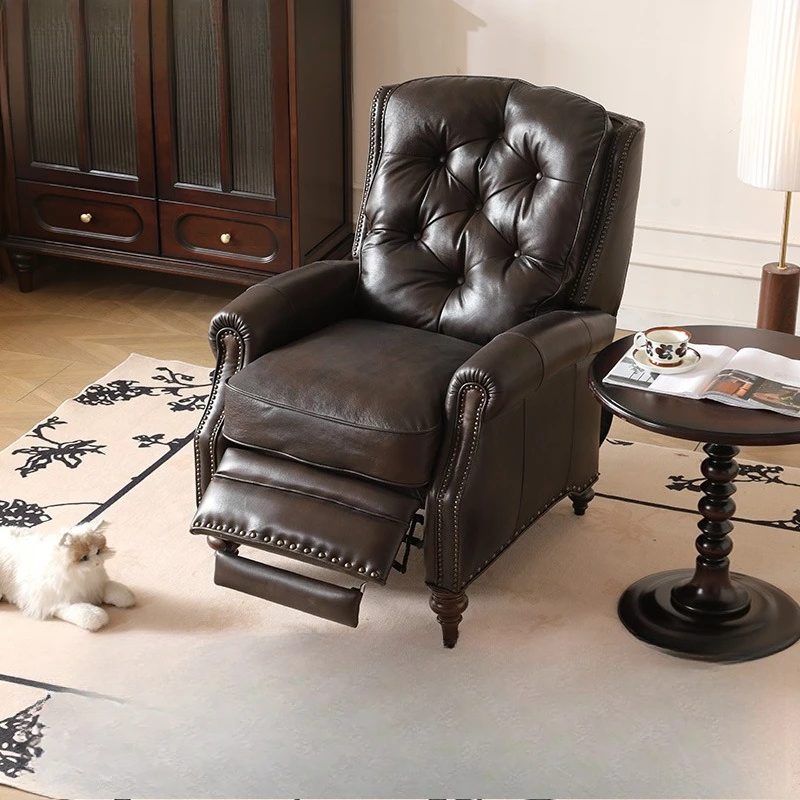 Leather single sofa can sleep, leather art lazy multi-functional recliner, antique living room furniture