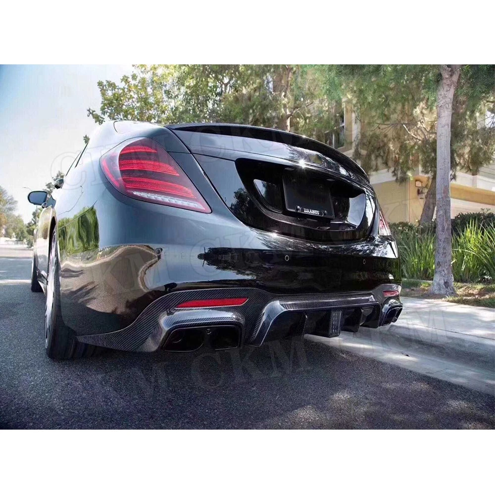

CKMUUER Carbon Fiber For Mercedes Benz S Class W222 S63 S65 AMG B Style 2018 2019 Rear Bumper Diffuser With Tail Throat Part