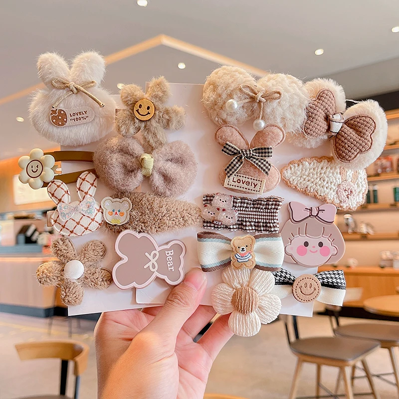 4/8 Pcs/Set Children Cute Plush Cartoon Flower Bow Ornament Hair Clips Girl Lovely Sweet Barrettes Hairpins Kid Hair Accessories