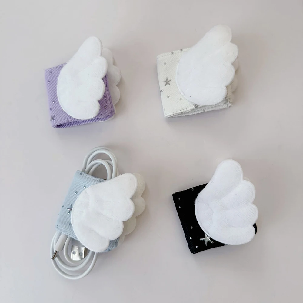 Cute Angel Wings Fabric Data Cable Storage Clip, Charging Cable Storage Bag Makeup Brush, Brush Storage image 2