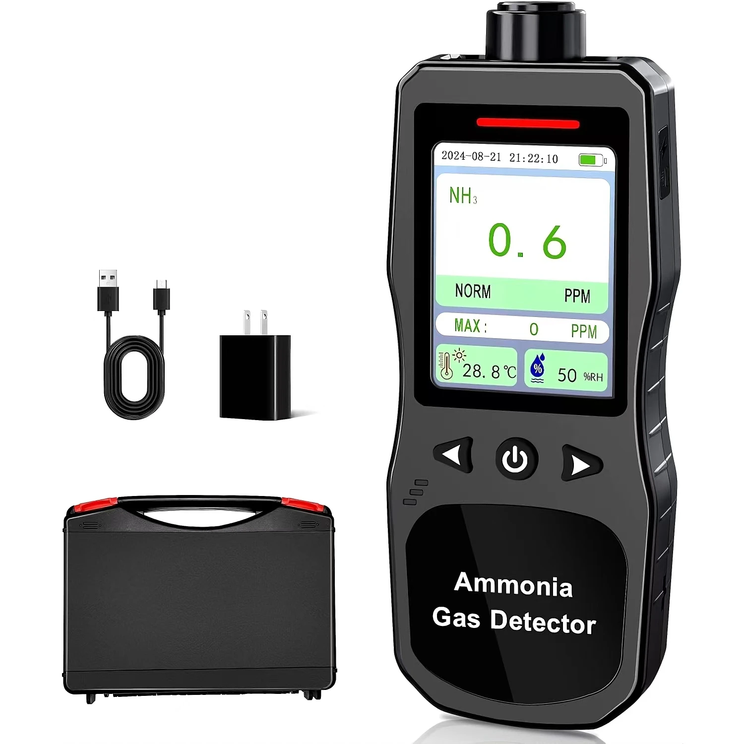 Rechargeable Ammonia Gas Detector 0-200 PPM Portable Digital Air Quality Monitor-Temperature & Humidity Tester - Ideal for Farms