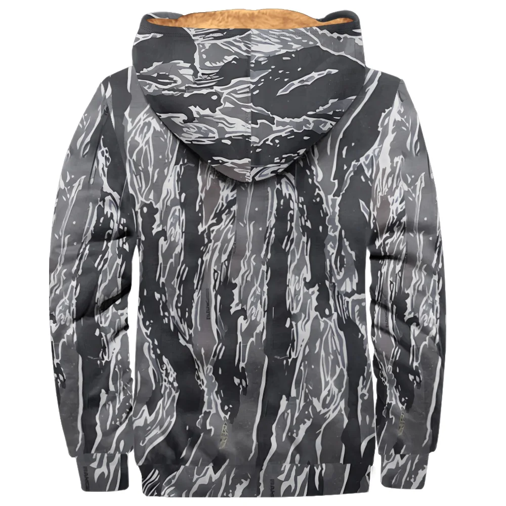 Men's and Boys' Hooded Parkas, Thick Polyester Winter Zipper Jacket with Cool Print and Pocket Camping Warmth