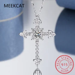 Real Moissanite Diamond Cross Pendant Necklace 1ct D Color S925 Sterling Silver Fine Jewelry for Women PE021