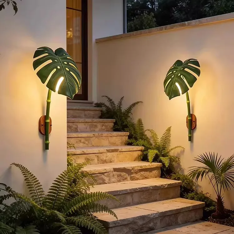 Outdoor Waterproof Wall Lamp With E27 1 -Light Bionic Bamboo Wall Sconce for Balcony Garden Entryway Bedroom Decor Viewing Lamp
