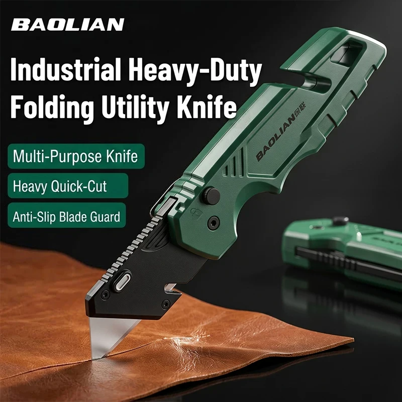 baolian Foldable Aluminum Alloy Art Knife Multi-Function Craft Knife for Home Office Use Anti-Shock Leather Carpet Cutting Tool