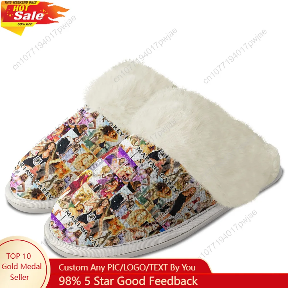

Mariah Carey Hip hop Singer Plush Slippers Keep Warm Shoes Mens Womens Breathable Home Cotton Thermal Lightweight Slipper