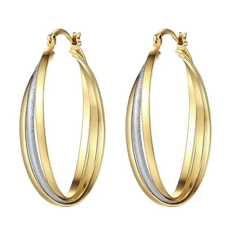 Classic  Needle Gold Plated Silver Forged Big Hoop Earrings Fashion Women Everyday Hook Earrings Party Jewelry