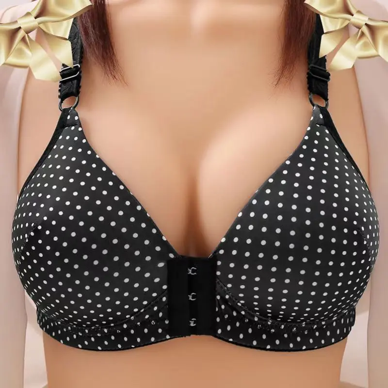 Niedlicher Polka-BH mit Punktmuster und Knopfleiste vorne, Still-BH für Mädchen, Mütter, Frauen mittleren Alters und ältere Frauen, kabellose, leichte Damenunterwäsche