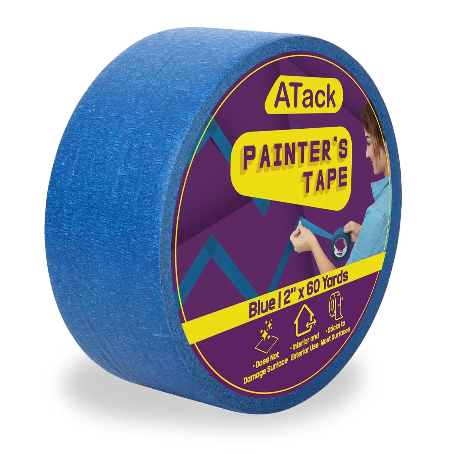 

ATack Professional Blue Painter's Tape, 2" x 60 Yards (Single Roll), Sharp Edge Line Technology - Produces Sharp Lines and Resid