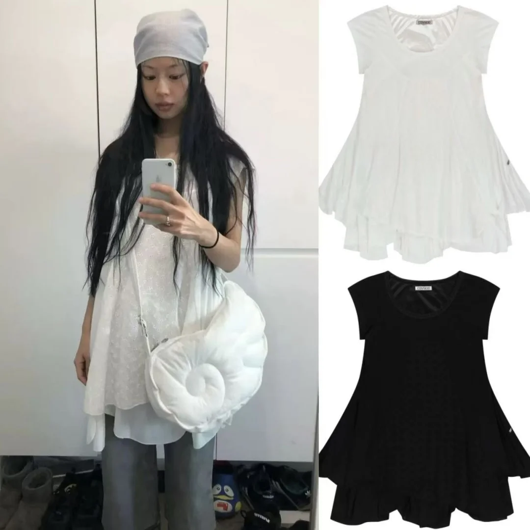 Coyseio verão 2025 novo oco flor emenda em camadas bainha irregular dr coreano sle saia linha a ort sve redondo ne