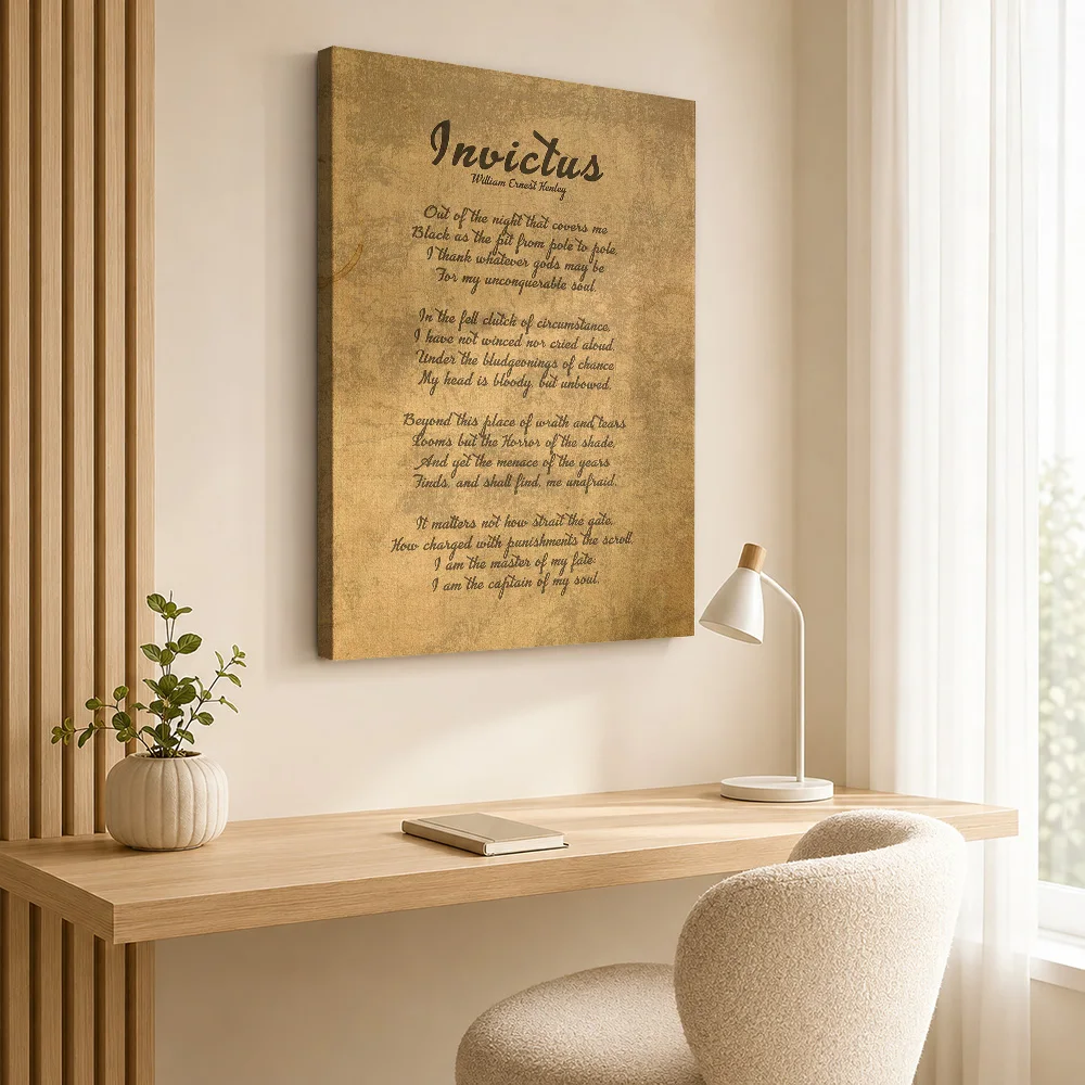Invictus William Henley Poem Canvas Print With Wooden Frame Personalized Photo, Statement Lettering Wall Art For Home Office