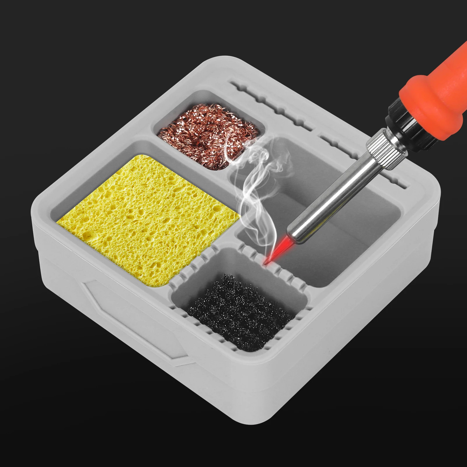 5-in-1 Soldering Iron Tip Cleaning and Storage Box with Welding Cleaning Steel Wire Ball Soldering Tip Cleaner Desoldering Ball