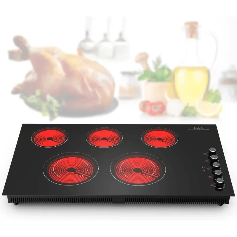 Electric Cooktop 36 inch,36 inch Electric Cooktop,9200W Built-in & Countertop 36 inch Cooktop with 9 Power Levels