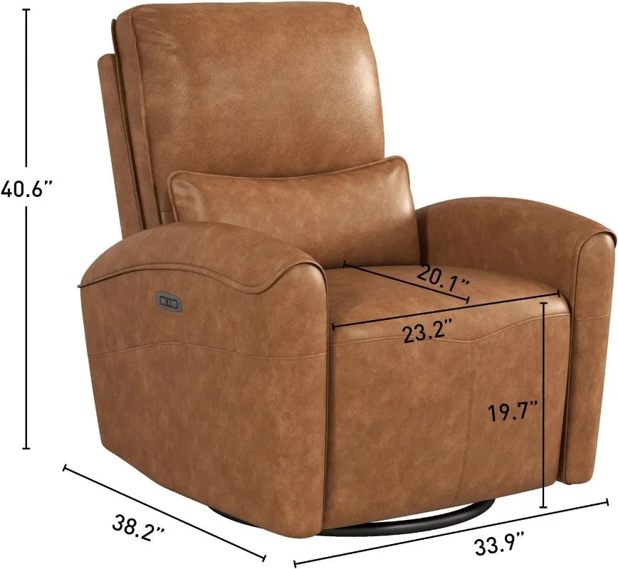 Bonzy Home Power Swivel Rocker Recliner Chair with USB Port Fixed Lumbar Support, Upholstered Glider Chair for Nursery Living