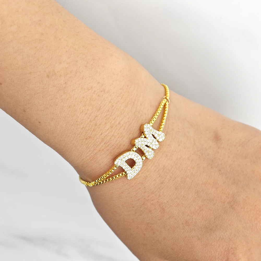 Personalized 26 English Letters Bracelet Custom Slider Jewelry DIY Double Stainless Steel Chain Bracelet For Gift