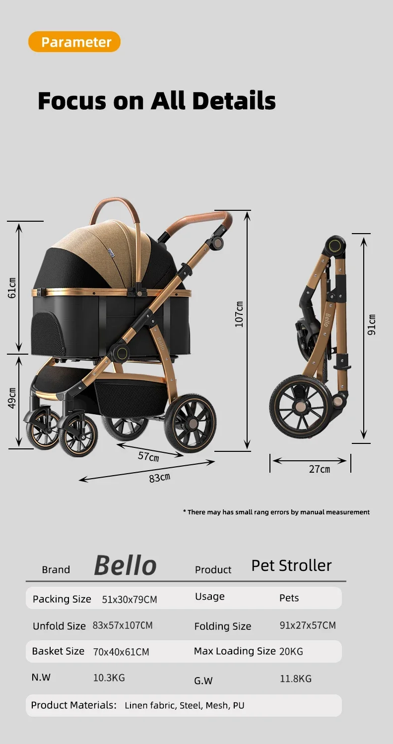 2-em-1 destacável grande quadro de tubo de alumínio gaiola de carrinho de estimação dobrável com um clique para uso portátil conveniente com cães e gatos