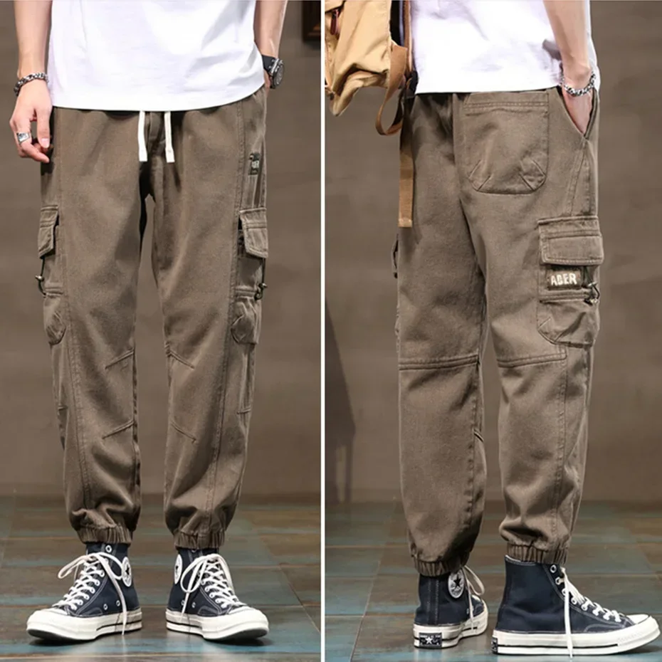 Plus Size 7XL 8XL Pants Men Big Pocket Cargo Fashion Casual Trousers Clothes Male Bottom Khaki Green