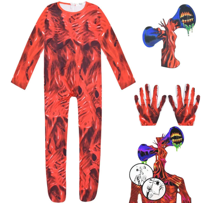 Halloween Cosplay Costume para meninos e meninas, Macacões Horror Game, bodysuits de carnaval, extravagantes, vestido de festa para crianças, cabeça de sirene, Anime, 2022