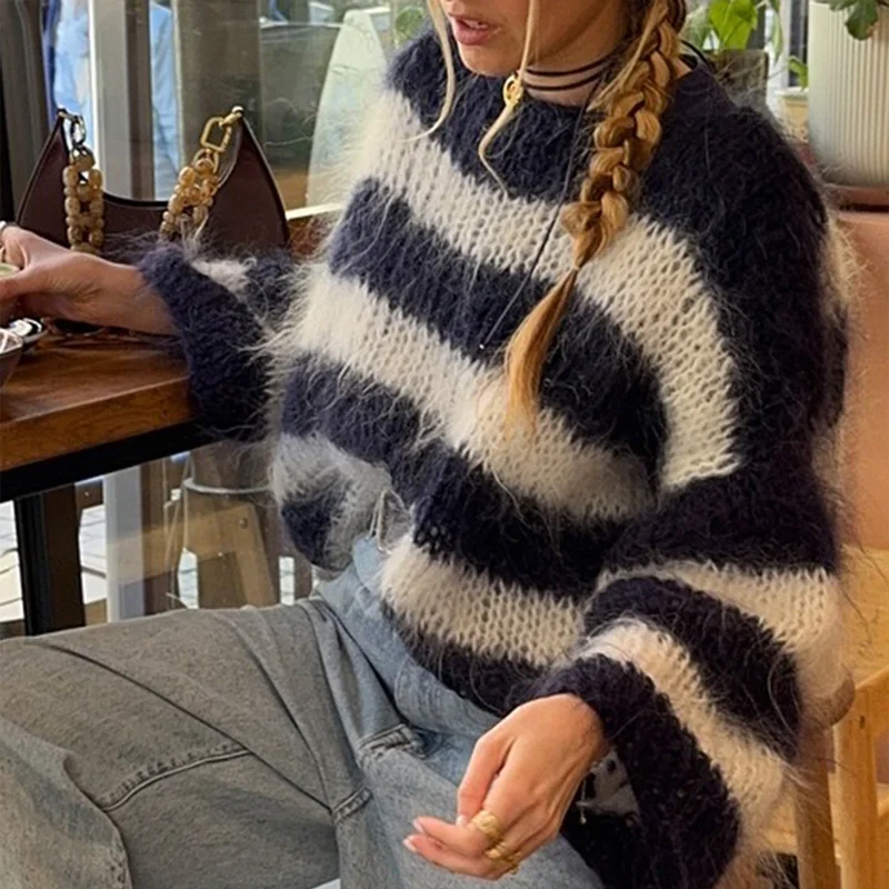 

Повседневные праздничные полосатые шерстяные топы, свитера для женщин, осень-зима 2025 г.