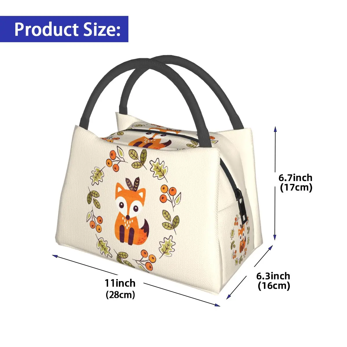 Little Fox With Autumn Berries Insulated Lunch Bag for Women Kids Portable Food Boxes Thermal Lunch Box Tote