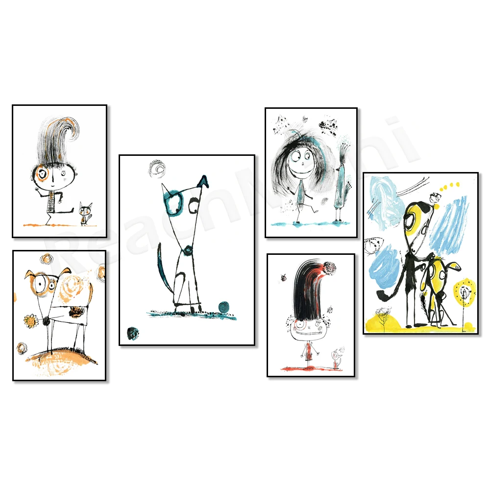 Wacky dog, dog on skateboard, whimsical girl boy art, ballet dancer, girl and bird, whimsical animal art, eclectic poster