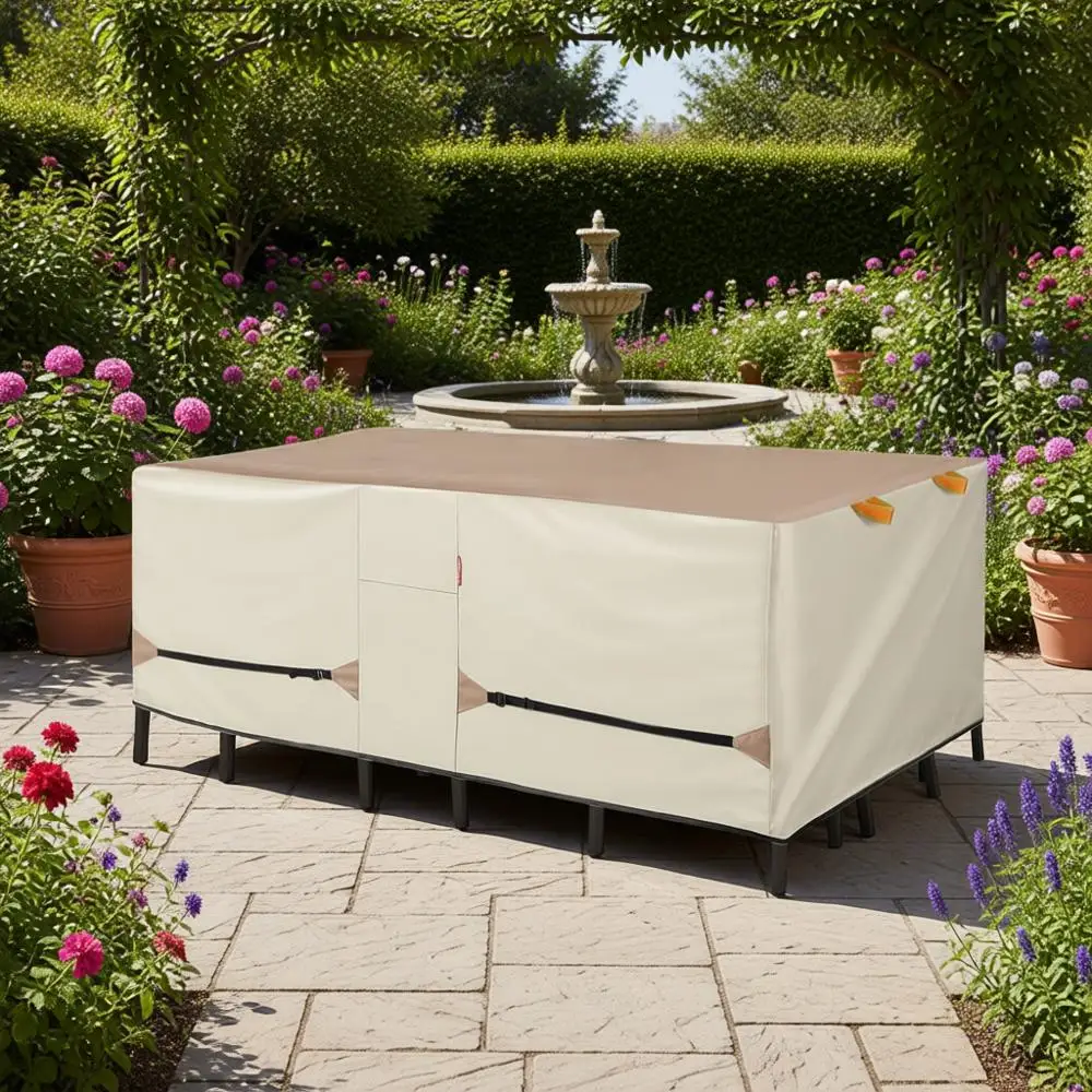 

Waterproof Outdoor Dining Set Cover, 125 x 73, Light Tan & Khaki