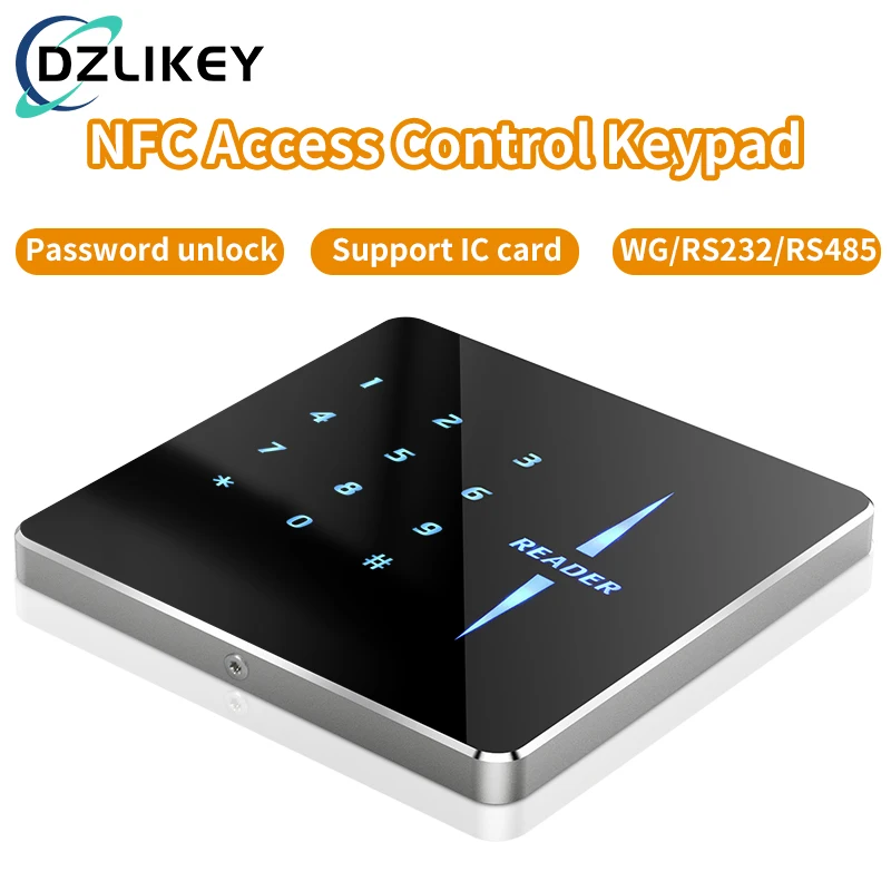 

NFC Access Control Keypad, Ultra-thin Metal IC RFID Read head, Wiegand26/34, RS485, RS232, UART TTL format for Office/Gate