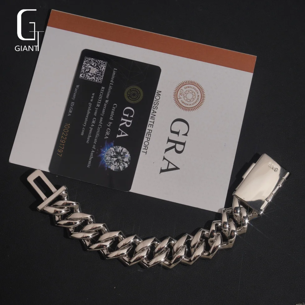 Hot 20mm Trendy Clover Past Diamond Tester Custom Iced Out Hip Hop Jewelry Cuban Link 925 Silver VVS Moissanite Bracelet.