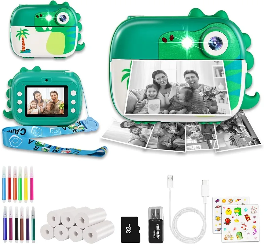 Impressão instantânea da câmera das crianças, brinquedos da câmera digital das crianças com vídeo hd para o presente do festival de natal das crianças para meninas meninos