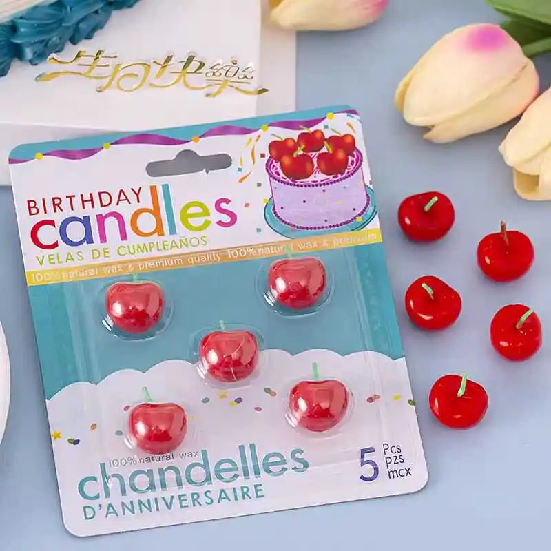 5 teile/los Süße Kirsche Geburtstag Kerzen Lebendige Rote Wachs Dekorative Kuchen Topper für Geburtstag Hochzeit DIY Party Liefert Kreative