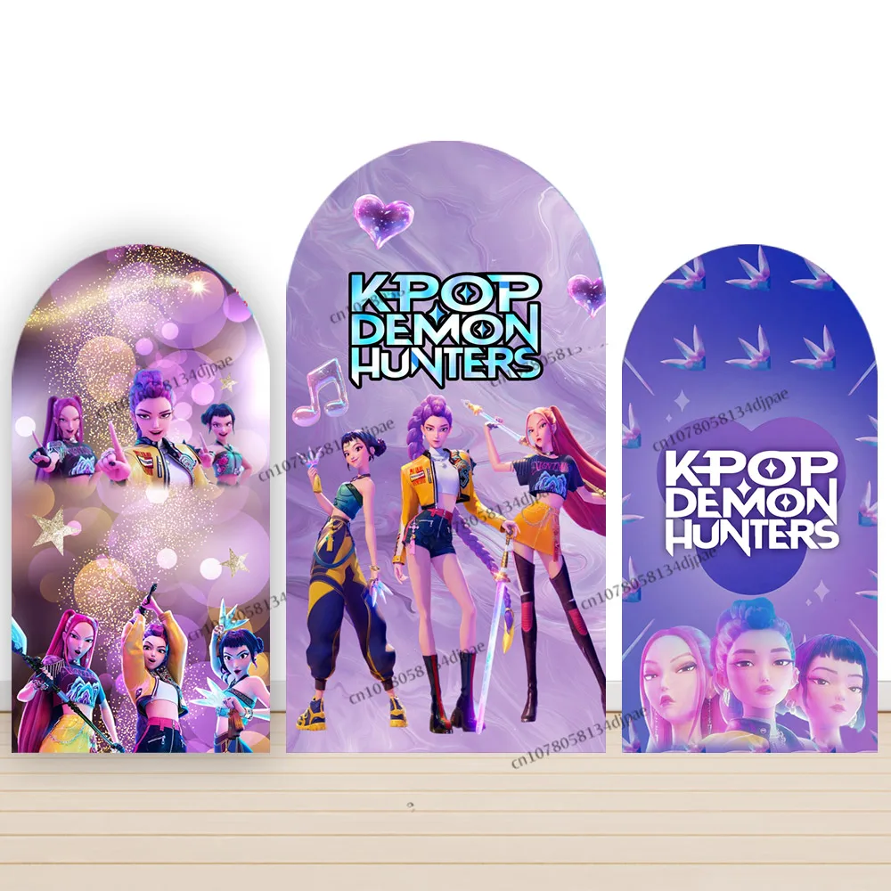 KPop Demon Hunters Background Arch Cover KPop Girl Birthday Party Backdrop Photography Decoration Demon Hunters Photo Studio