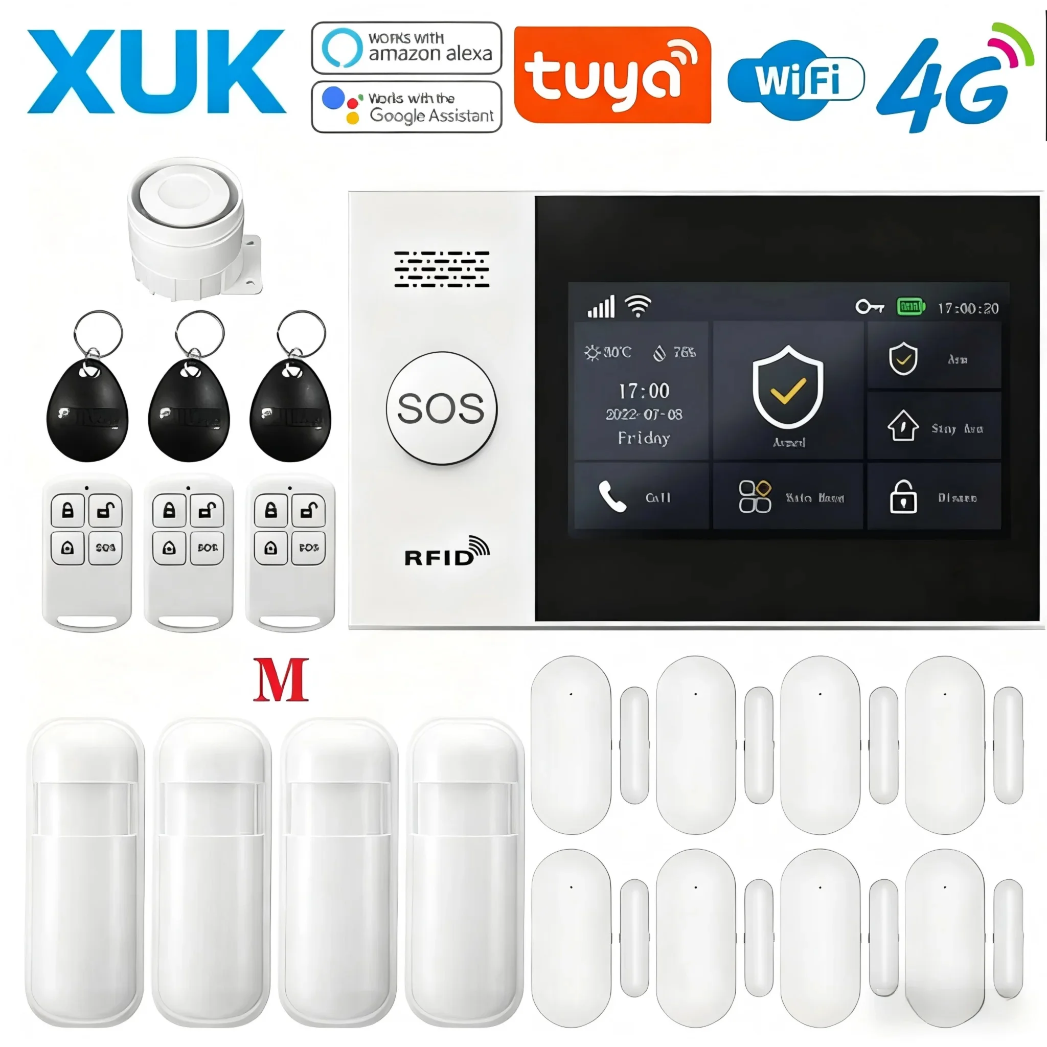 نظام إنذار المنزل الذكي XUK PG-107، شاشة 4.3 بوصة WiFi 4G GSM TUYA، مستشعر الأشعة تحت الحمراء، جهاز التحكم عن بعد، تنبيه صوتي، لسلامة المنزل