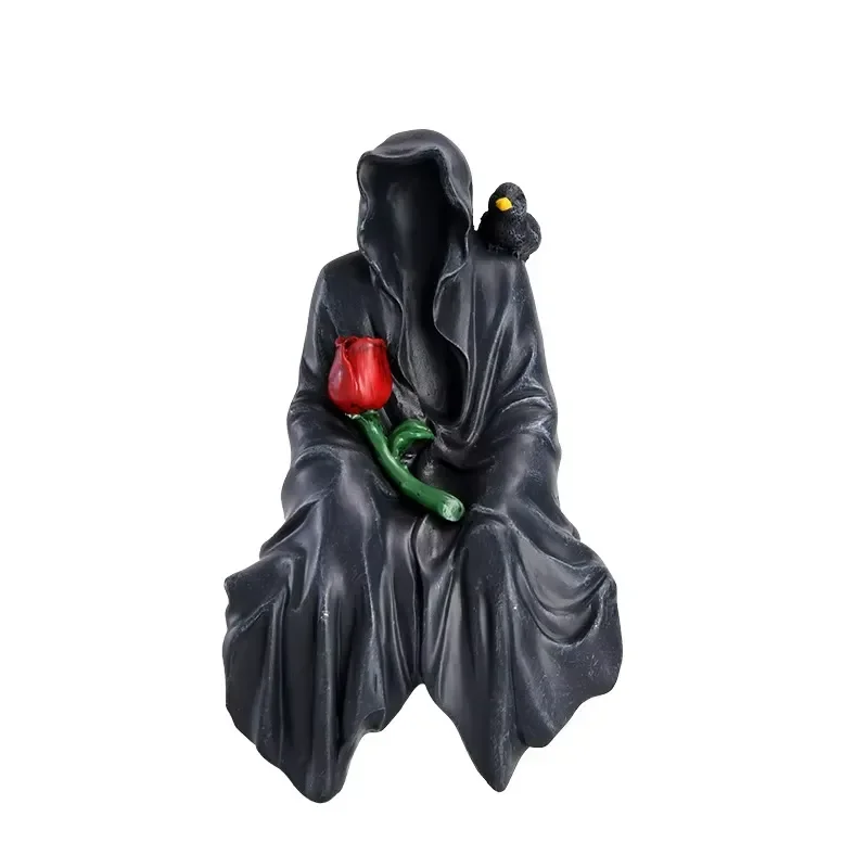 Eco-Friendly Gothic Ornaments for Halloween Black Robe Ghost Faceless Ghost Small Resin Decorations for Home Desktop & Car