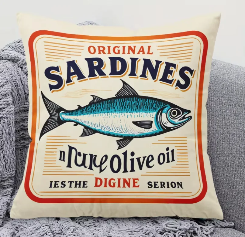Fundas de cojín cuadradas con diseño de sardinas en aceite de oliva, con cierre de cremallera, para decoración de exteriores, camping y playa, para sofás y sillas