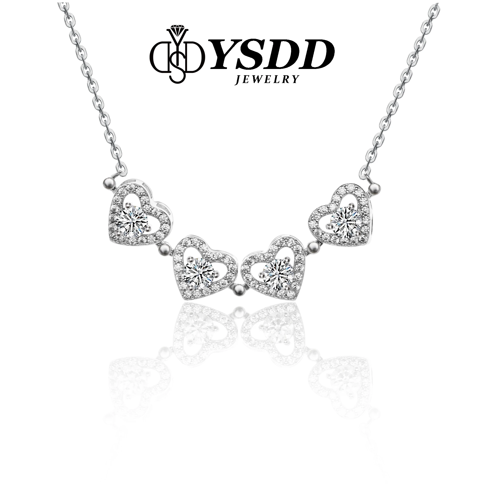 #350 YSDD 925 Sterling Silver Clover Heart 4*0.3 Carat High Grade Moissanite Pendant Necklace Ladies Luxury Jewelry