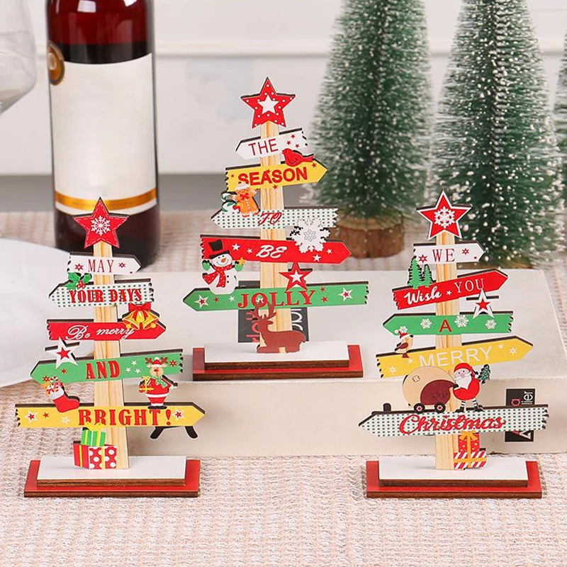 Wooden Christmas Ornament Merry Christmas Decoration For Home Table 2024 Xmas Gifts Christmas Wooden Ornaments